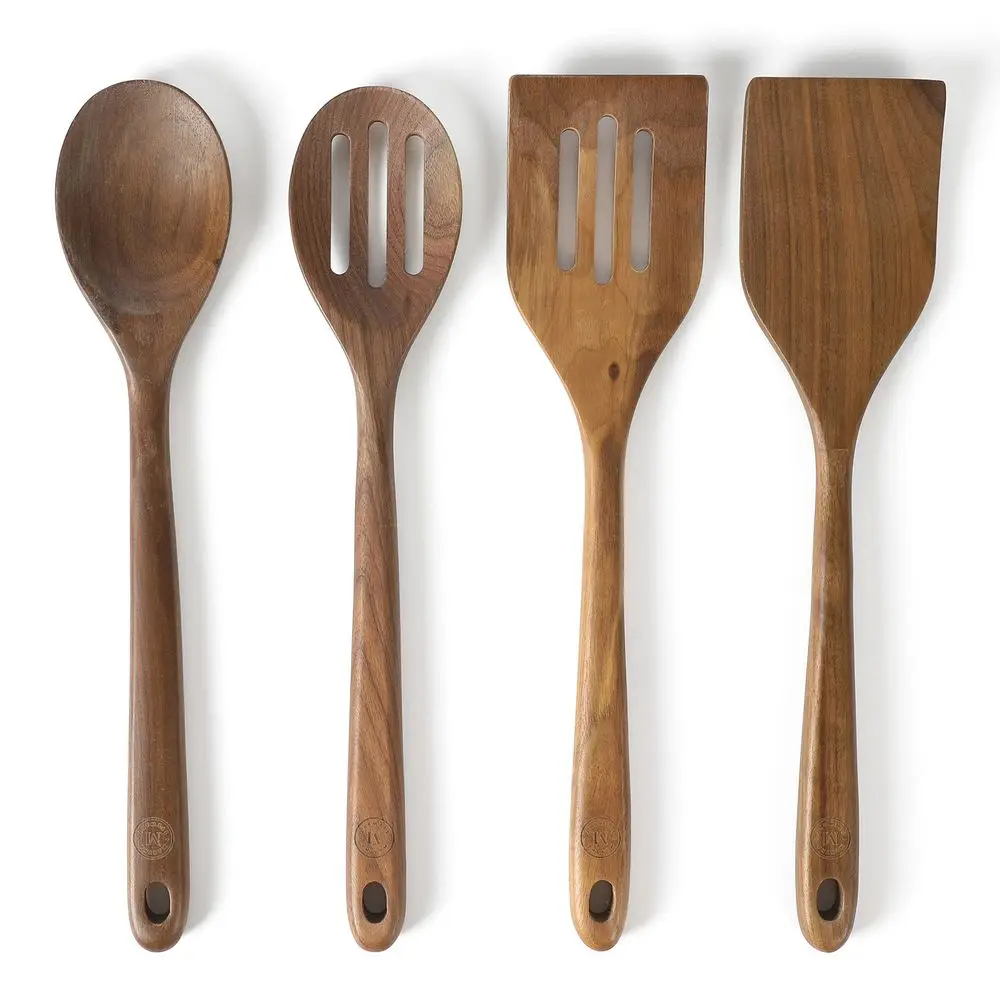 

Bainford 4Piece Wooden Kitchen Utensil Set, Walnut Cooking Spoons and Turner Tools for Nonstick Cookware, Heat Resistant, Durab
