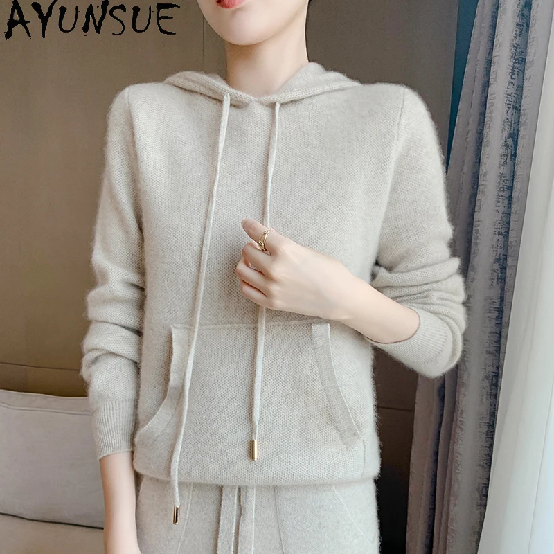 AYUNSUE New Hooded Knitting Sweater Women Fashion Warm Cashmere Pullovers Sweaters Korean Female Tops Jerseys Mujer Invierno Gmm