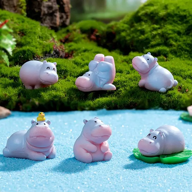 Resin Hippo Statue Small TinyHippopotamus Figurines Cartoon Mini Animal Art Crafts Sculpture For Desktop Dashboard Home Decor