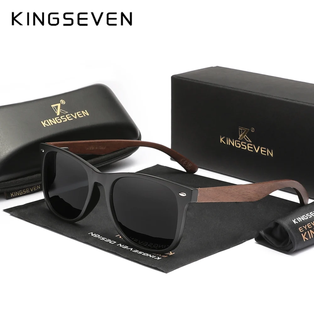 

KINGSEVEN, высококачественные деревянные солнцезащитные очки из орехового дерева, мужские поляризационные очки с защитой от УФ400, женские роскошные брендовые дизайнерские очки для вождения