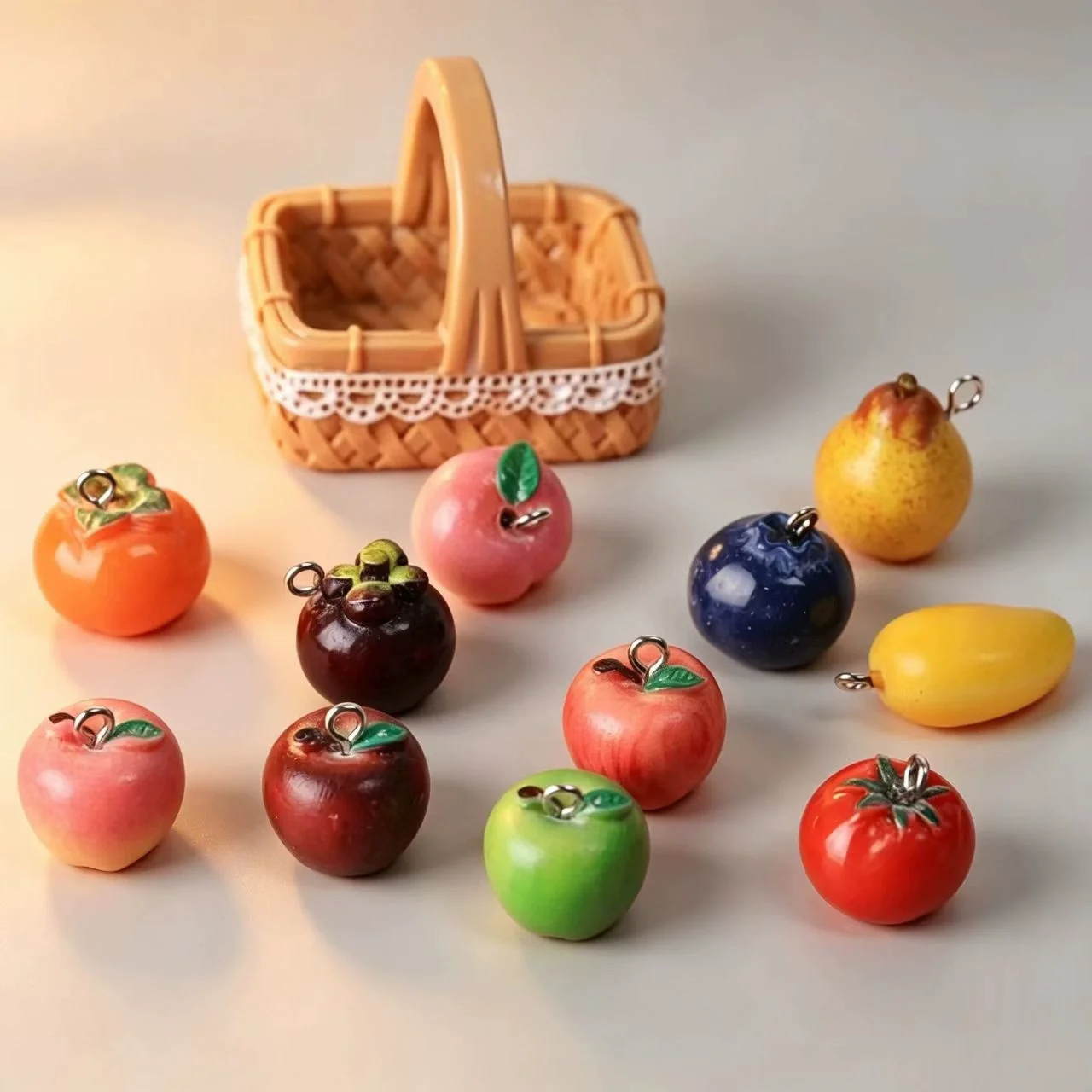 5Pcs Simulated Fruit Pendants 3D Resin Peach Pear Strawberry Charms for Handmade Jewelry Earring Keychain DIY Findings Materials