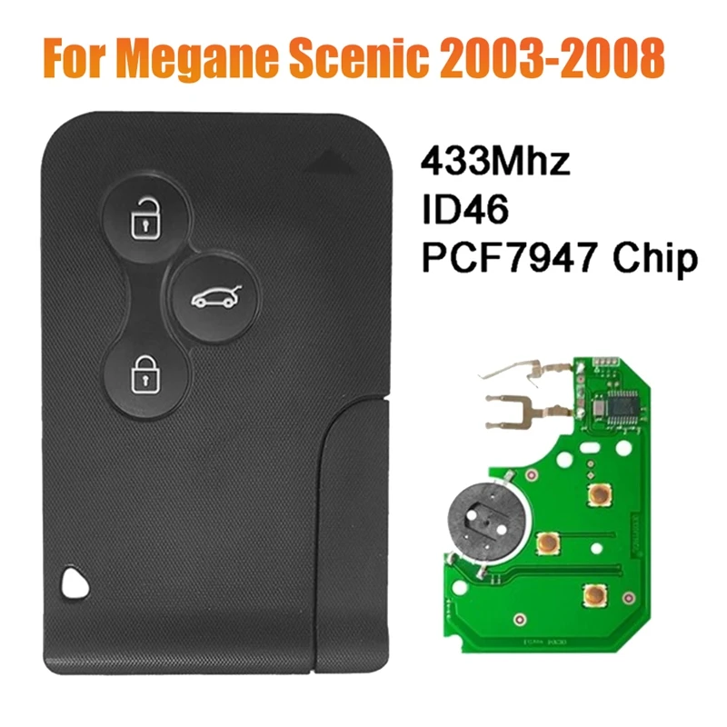 รถรีโมทกุญแจ 433 Mhz ID46 PCF7947 ชิปรีโมทกุญแจสําหรับ Renault Megane Scenic 2003-2008