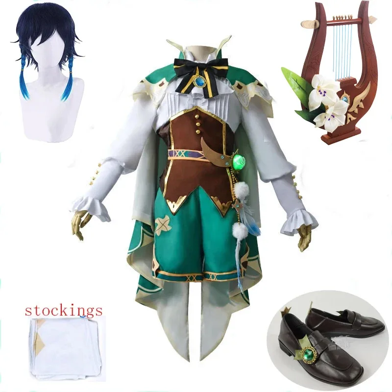 

Anime Game Genshin Impact Cosplay Venti Costume Party Dress With Wig Adult Women Halloween Carnival Cos Clothing Outfit