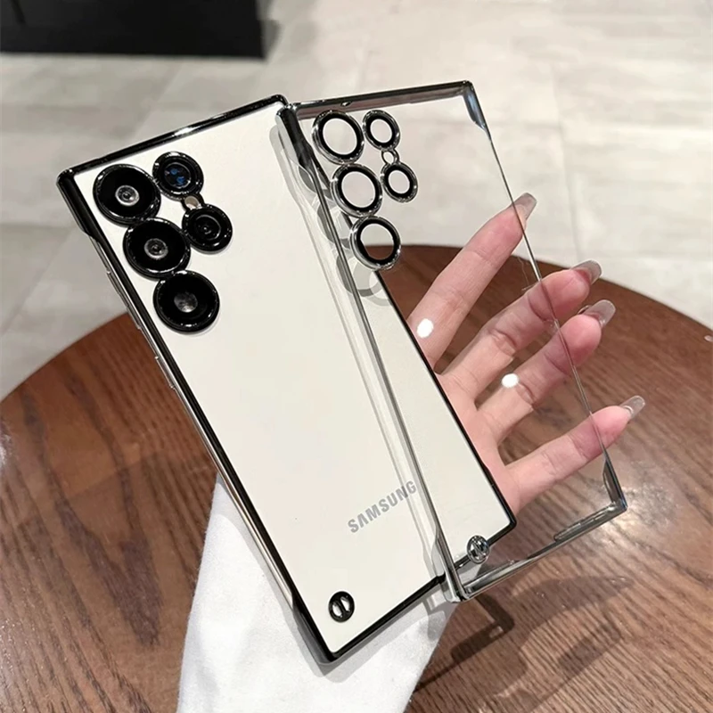 Luxury Plating Frameless Case For Samsung Galaxy S25 S24 Ultra S23 S22 Thin Transparent Camera Protection Shockproof Hard Cover - náhled 2