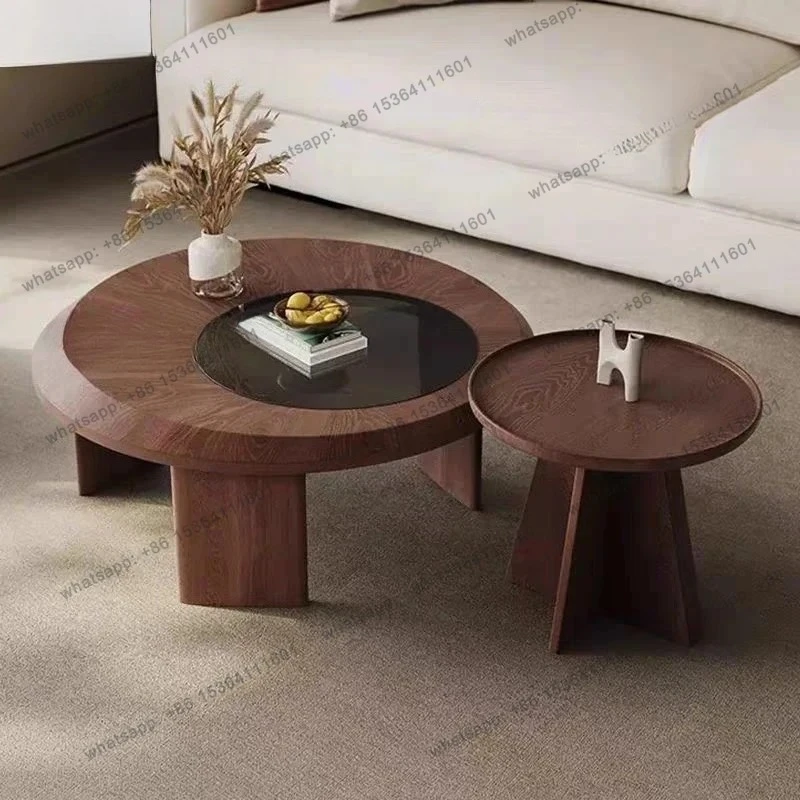 

Vintage Solid Wood Frame And Glass Coffee Tables For The Living Room With a Unique Two Circular Glass Design Modern Coffee Table