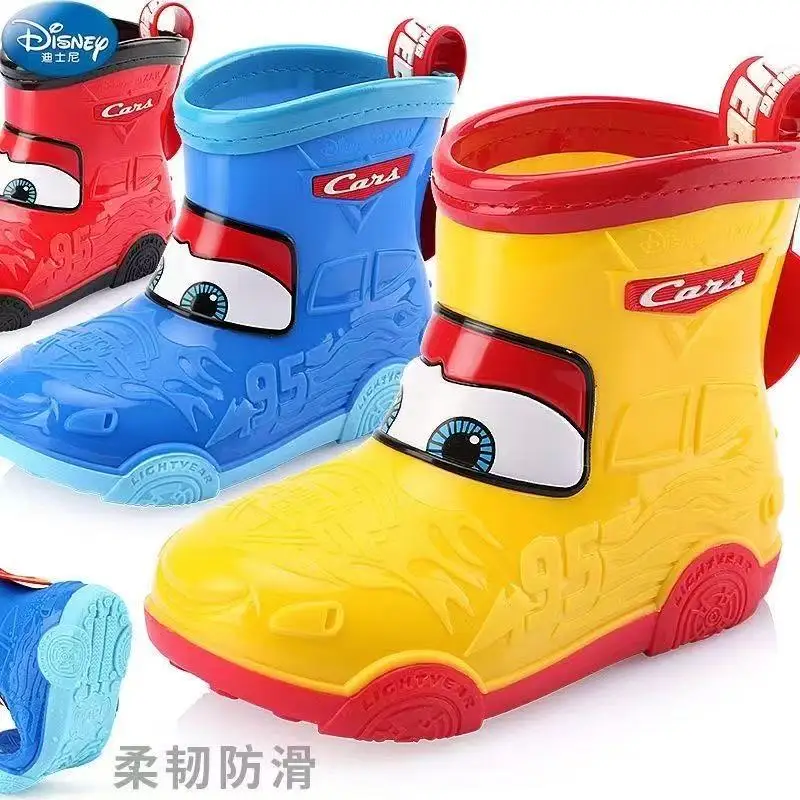 

Детская непромокаемая обувь для маленьких мальчиков, непромокаемые сапоги до середины икры для малышей, весенне-летние сандалии с принтом автомобилей McQueen для девочек