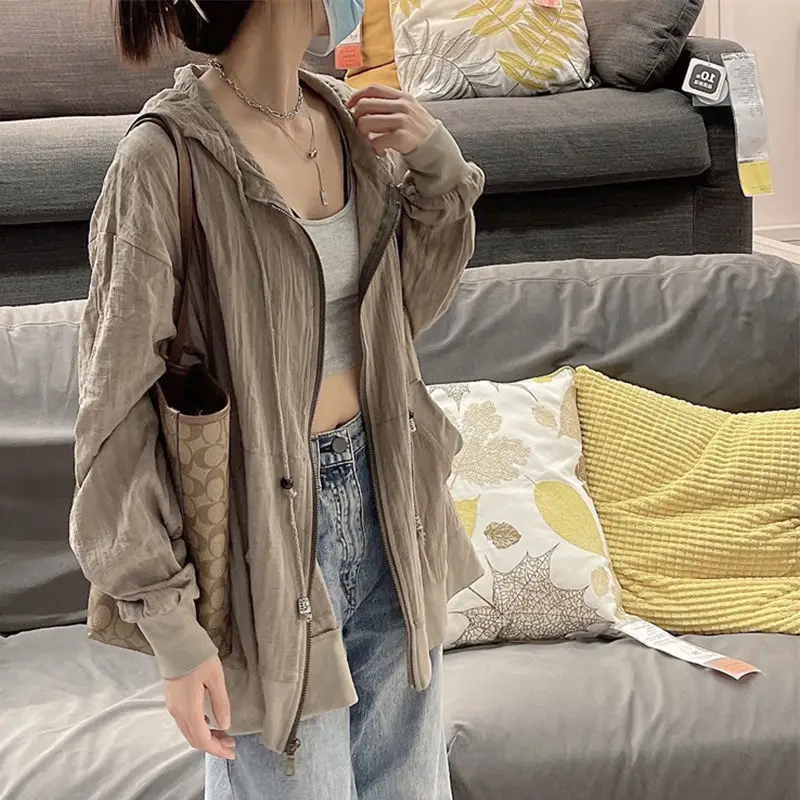 Basic Jackets Women Gray Loose Medium-long Simple All-match Sun-proof Summer Thin Breathable Ins Coat Minority Stylish Ulzzang