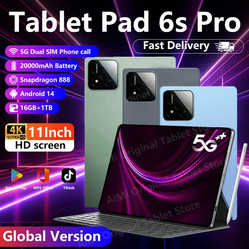 

2024 Global Version Original Tablets PC Pad 6S Pro Snapdragon 888 Android 14 16GB+1TB Dual SIM Card 5G 11 inch WIFI HD 4K Mi Tab