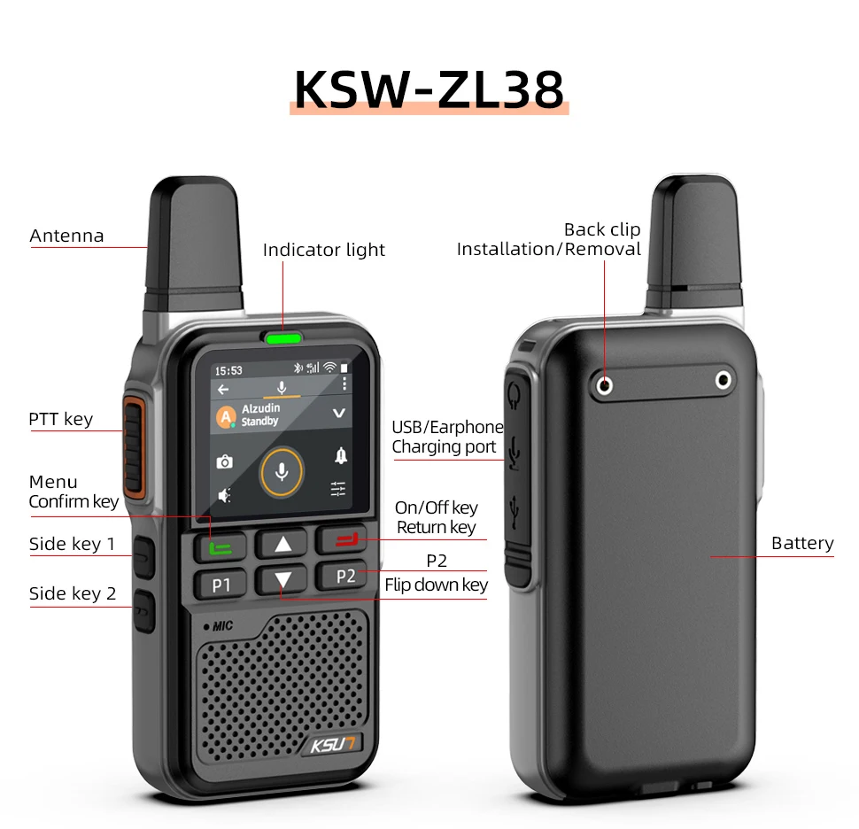 راديو واي فاي عالمي 4G مزود بتقنية البلوتوث وراديو اتجاهين طويل المدى لمسافات محدودة جهاز اتصال لاسلكي متوافق مع تطبيق Zello KSUN ZL38