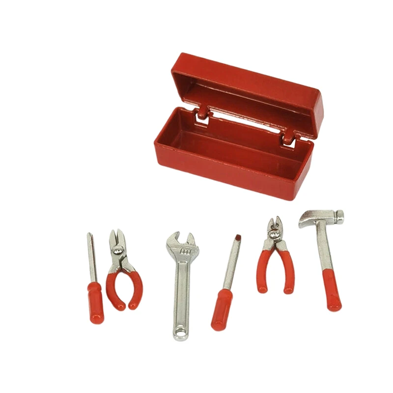 1Set cassetta degli attrezzi in miniatura per casa delle bambole 0.16cassetta degli attrezzi + 6 strumenti 】set di strumenti fatti a mano accessori per mobili modello decorazione per la casa delle bambole giocattoli regalo