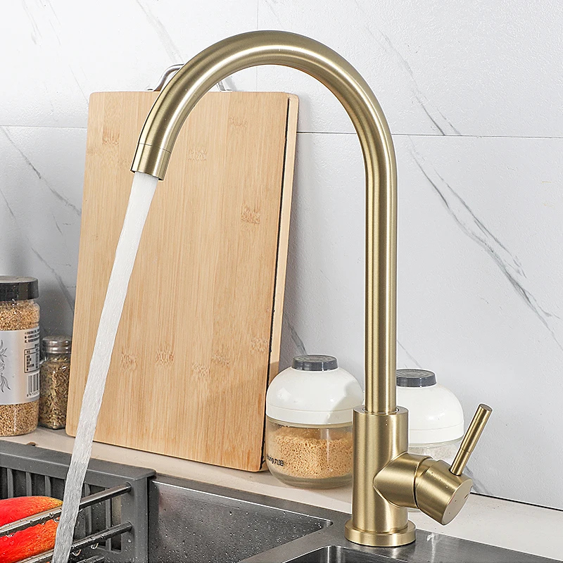 

Fliger Brushed Gold Kitchen Faucets Kitchen Sink Mixer Tap Stainless Steel Hot Cold Water Mixer Faucet Sink Faucets Torneira