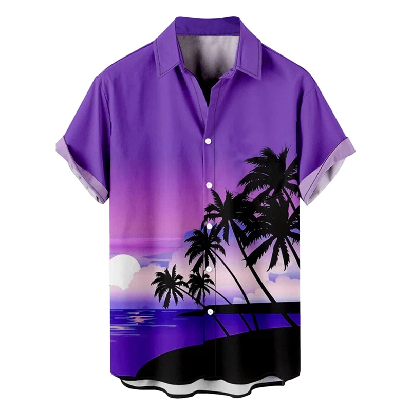 Hawaiian Men\'s Shirt Short Sleeve Oversized 3D Printing Shirts Coconut Tree Pattern Male Clothes Harajuku Tops Summer Fashion