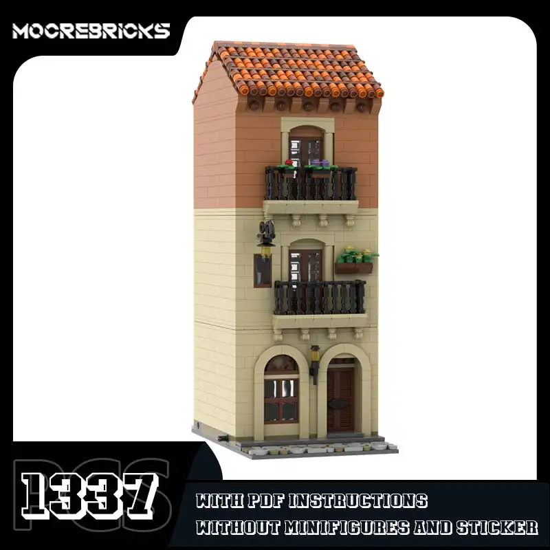 Italian Street Series Houses MOC-195949 Building Blocks Mini Modular Architecture Model Assembly Bricks Toys Kid's Xmas Gifts