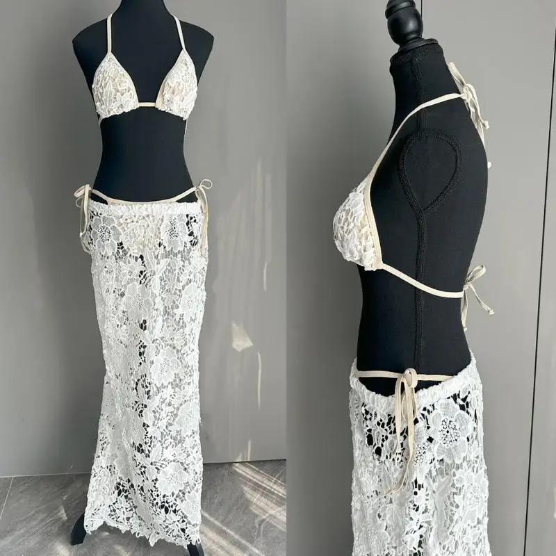 Zweiteiliger Damen-Badeanzug mit Blumenmuster und Strandüberzug, verstellbarer Neckholder-Rückenbinder, zum Surfen, Volleyball,