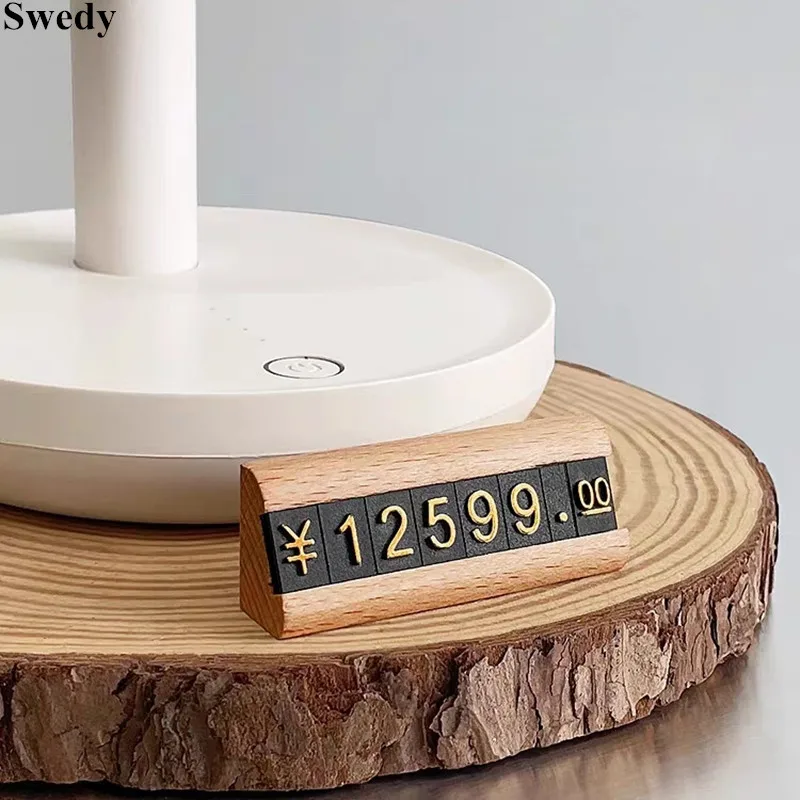 Wood Base Adjustable Number Price Label Sign Holder Display Stand Dollar Eur Symbol Mini Watch Jewelry Price Cube Tags