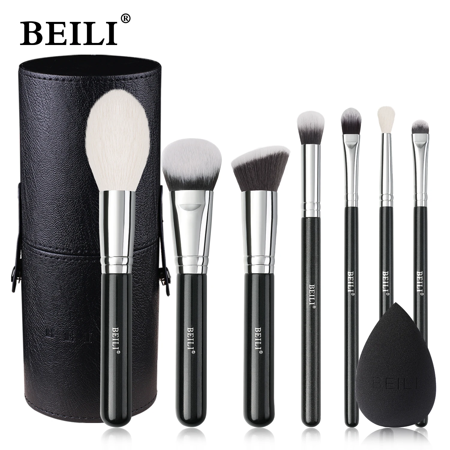 

BEILI Black 7pcs Makeup Brushes Set Natural Goat Hair Powder Foundation Eyeshadow Foundation Eyebrow Make Up Brush