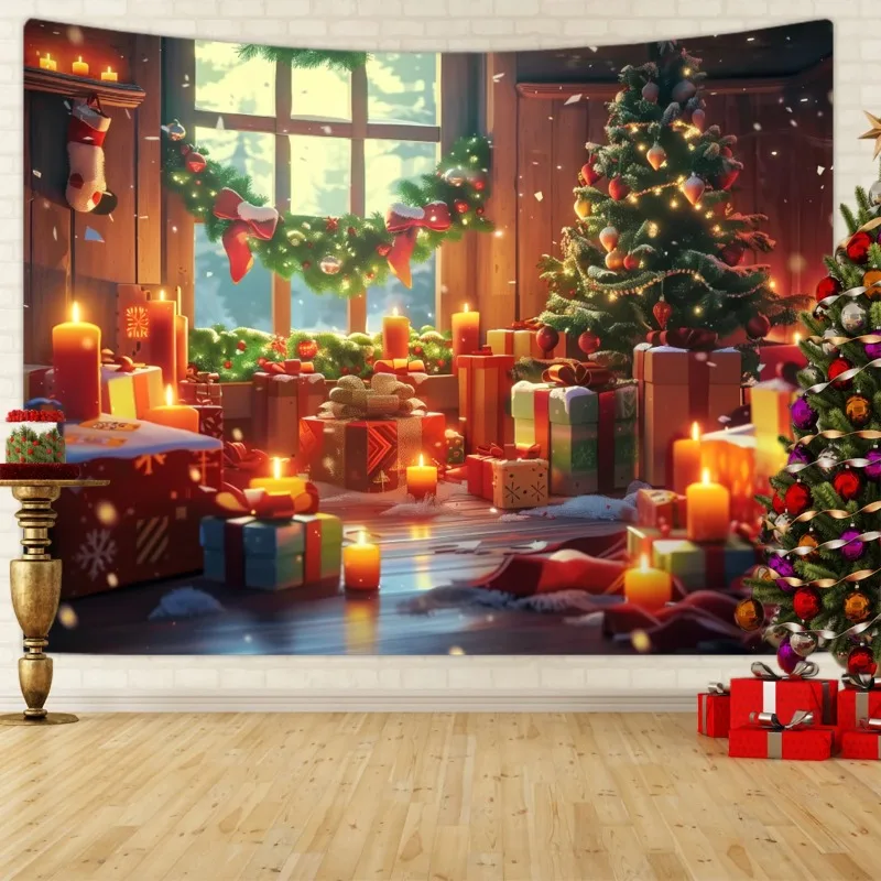 

1pc Christmas tapestry, festive tree snow landscape tapestry photography background cloth Home Living Room Bedroom Decoration