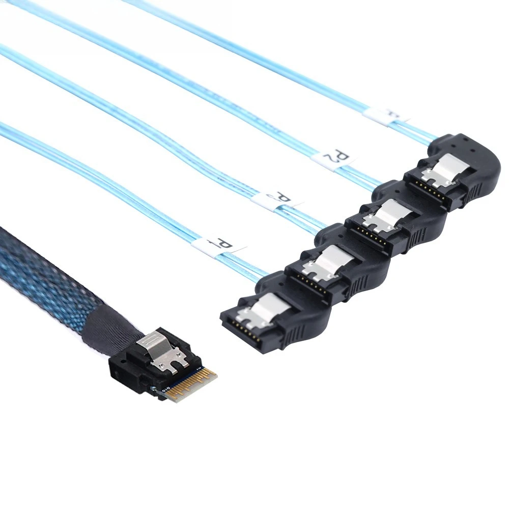 PCIE Slimline SAS 4.0 38P SFF-8654 4i to 4 SATA 7P Right Curve