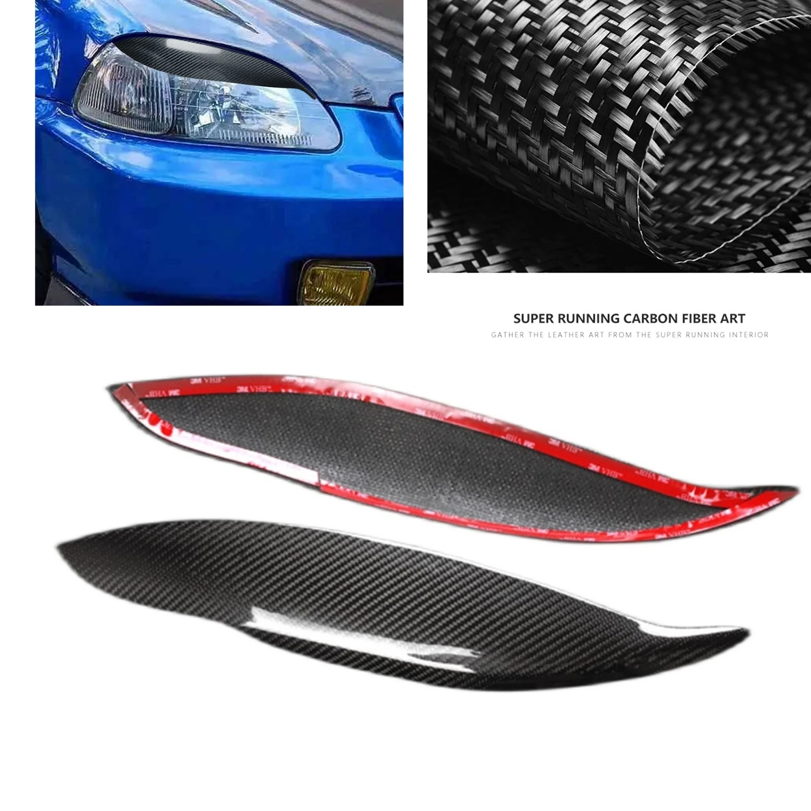 

Headlight Eyebrow Trim For Honda Civic EK9 EK3 1999-2000 Front Head Light Cover Lamp Carbon Fiber Eyelid Headlamp Brow Sticker