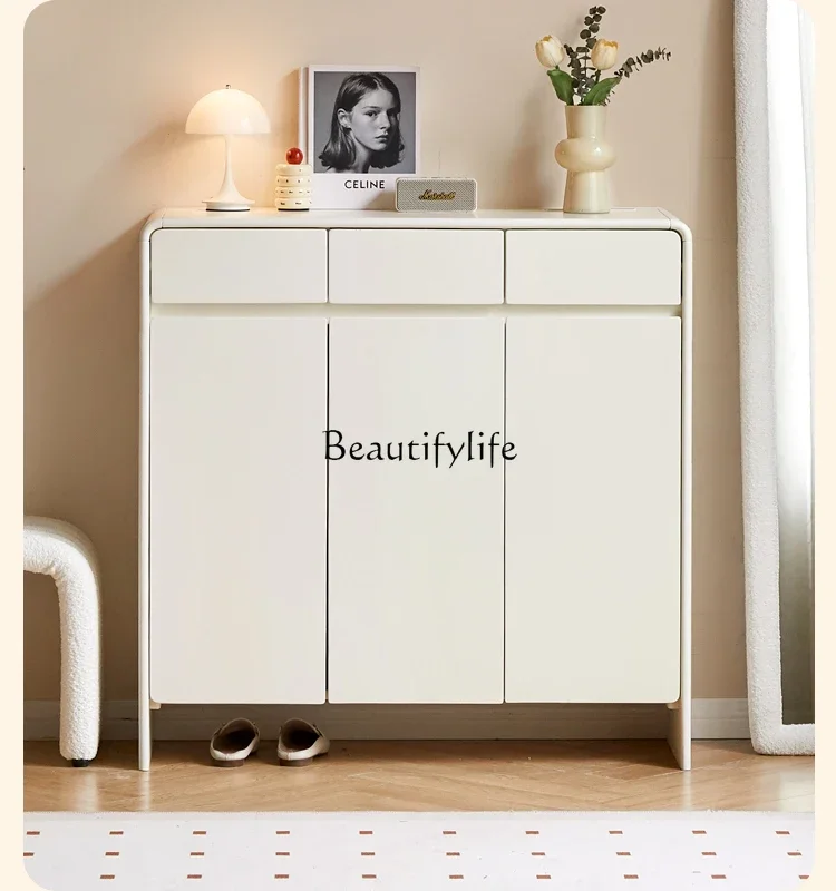 

yj15 Smart Shoe Cabinet Deodorizing Sterilizing Odor Removal Entrance Cabinet White Cream Style Solid Wood