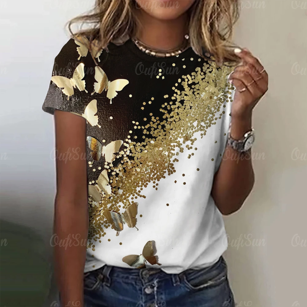 

Женская футболка с 3d принтом бабочки и круглым вырезом, повседневная женская футболка с градиентом, летний женский топ в стиле Харадзюку, модная одежда с короткими рукавами для девочек