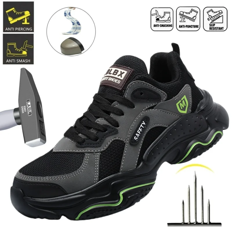 

Light Breathable Safety Shoes Men Indestructible Steel Toe Work Boots Anti-smash Stab-resistant Hombre Footwear Safety Sneakers
