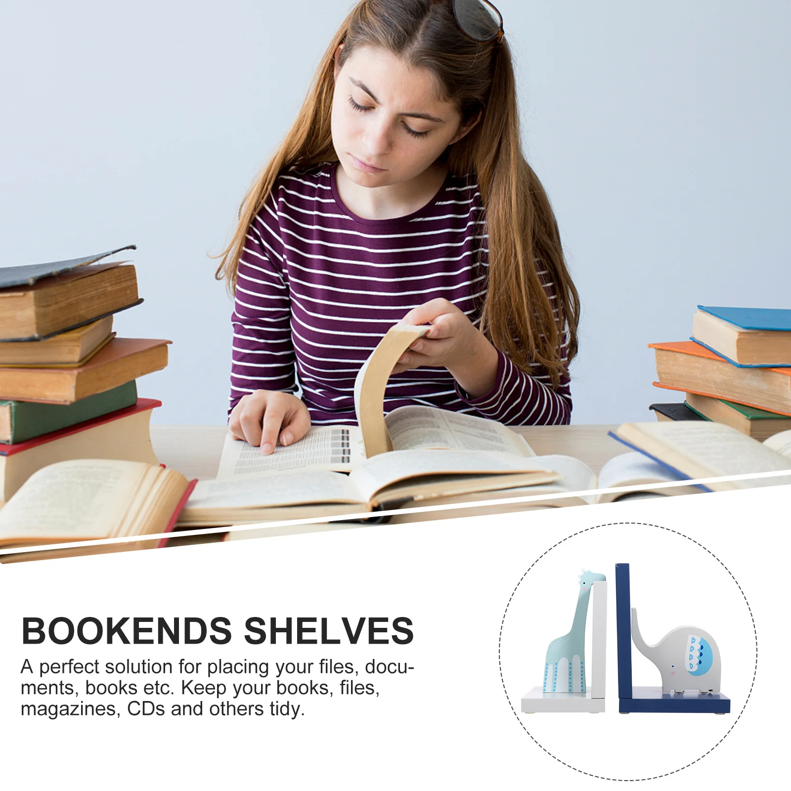 1 paio di fermalibri per animali in legno, fermalibri per libri di cartoni animati, per scaffali, decorazioni per la casa, per ufficio, supporti per libri in legno, organizzatori