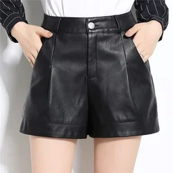 4XL Plus Size High Waist PU Leather Shorts Women Fashion Office Short Femme Black Faux Leather Sexy Shorts Wide Leg Shorts C6092