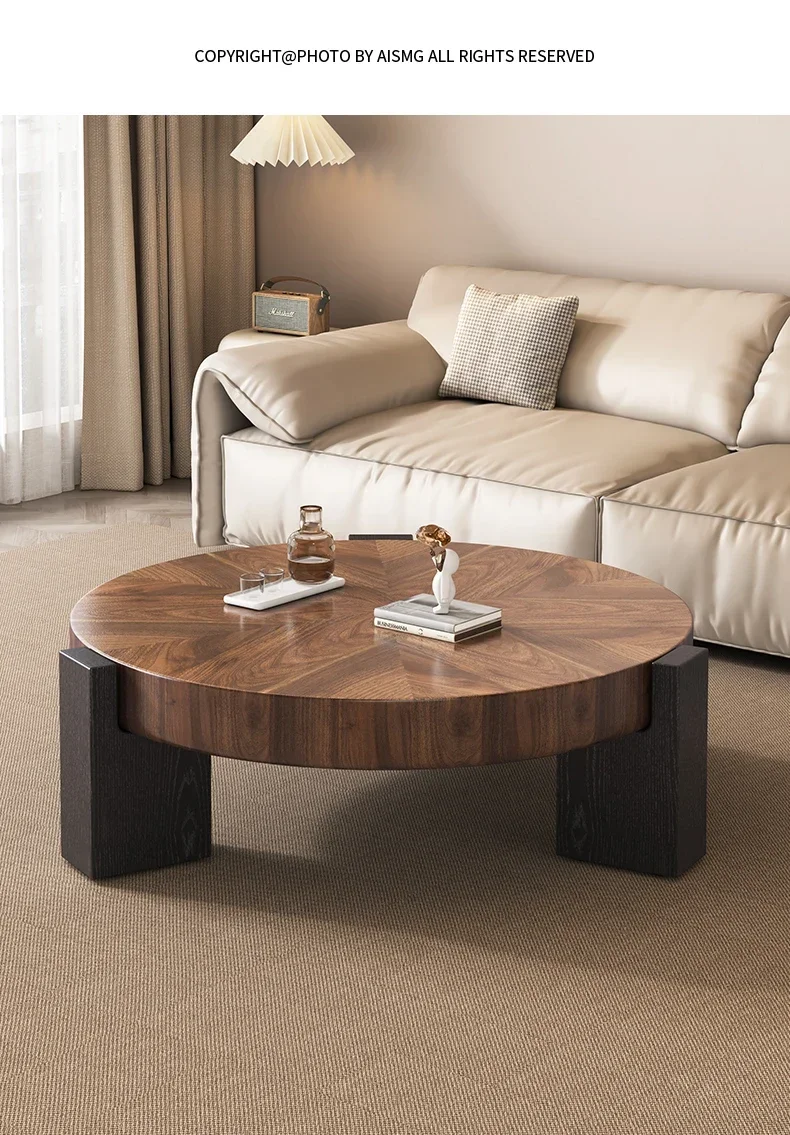 

Italian minimalist round coffee table living room home light luxury walnut coffee table combination