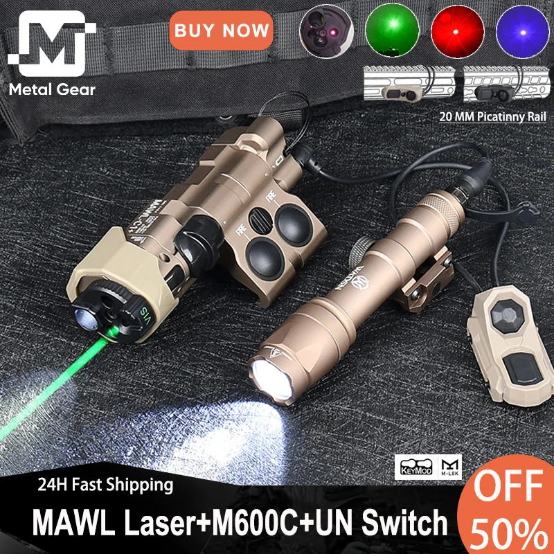 

MAWL-C1 Airsoft Red Blue Green Dot Laser IR Upgraded LED Aiming MAWL Light 1000Lumen PLHv2 Flashlight UNAXON Dual Funtion Switch