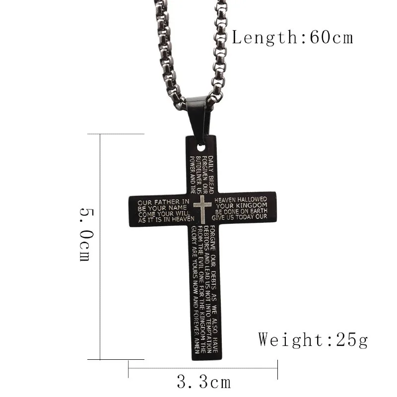 Retro Christian Jesus Single Titanium Scripture Cross Necklace  Black Prayer Choker Cross Pendants for Men Jewelry  Wholesale