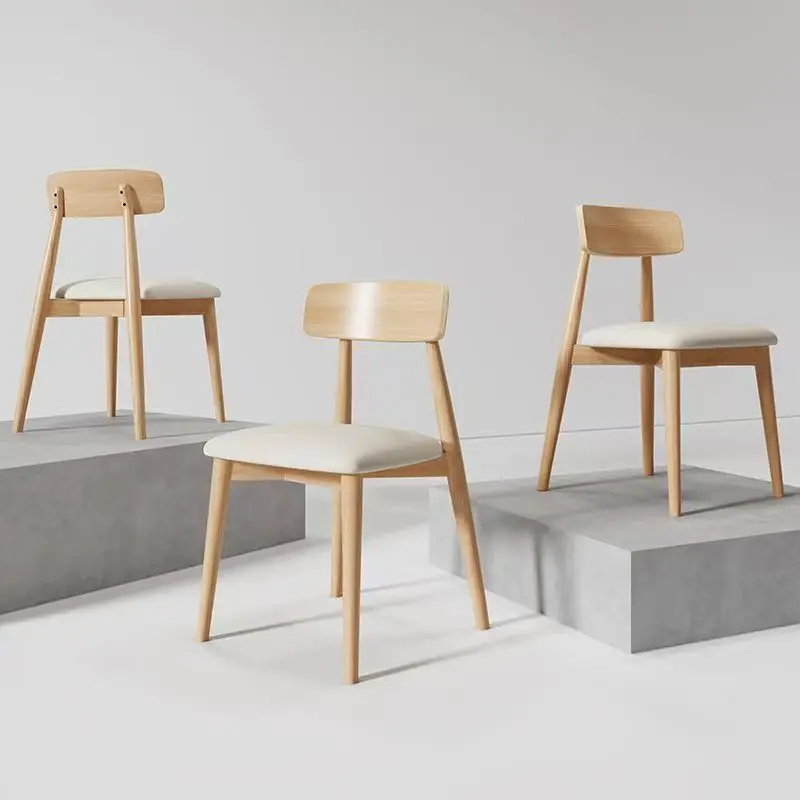 #@Minimalist Wood Frame Fabric Dining Chair Nordic Style Hotel Restaurant Hotel Dining