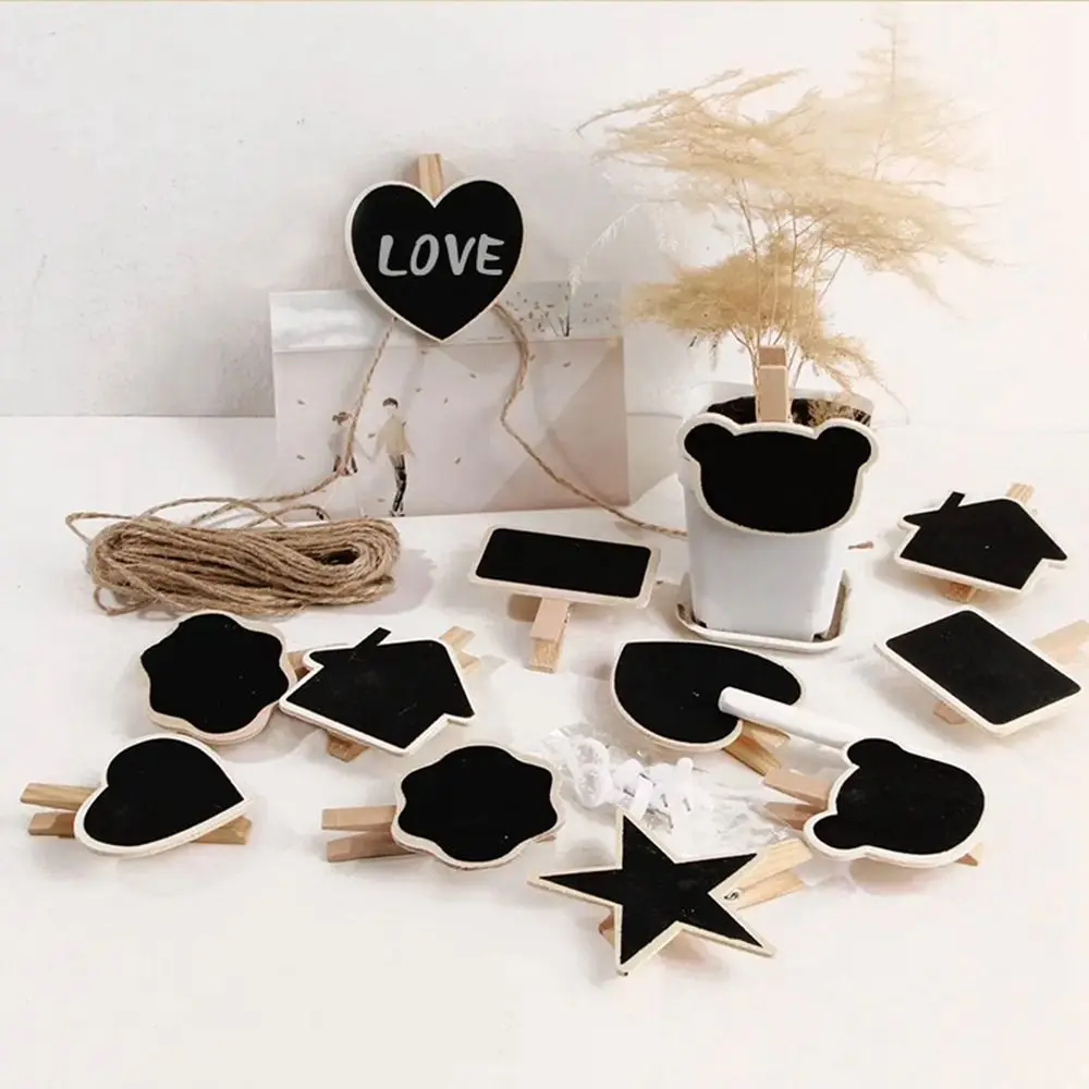 10PCS/Set Durable Wooden Blackboard Clip Special Shape Black Message Board Noticeboard Wedding Party