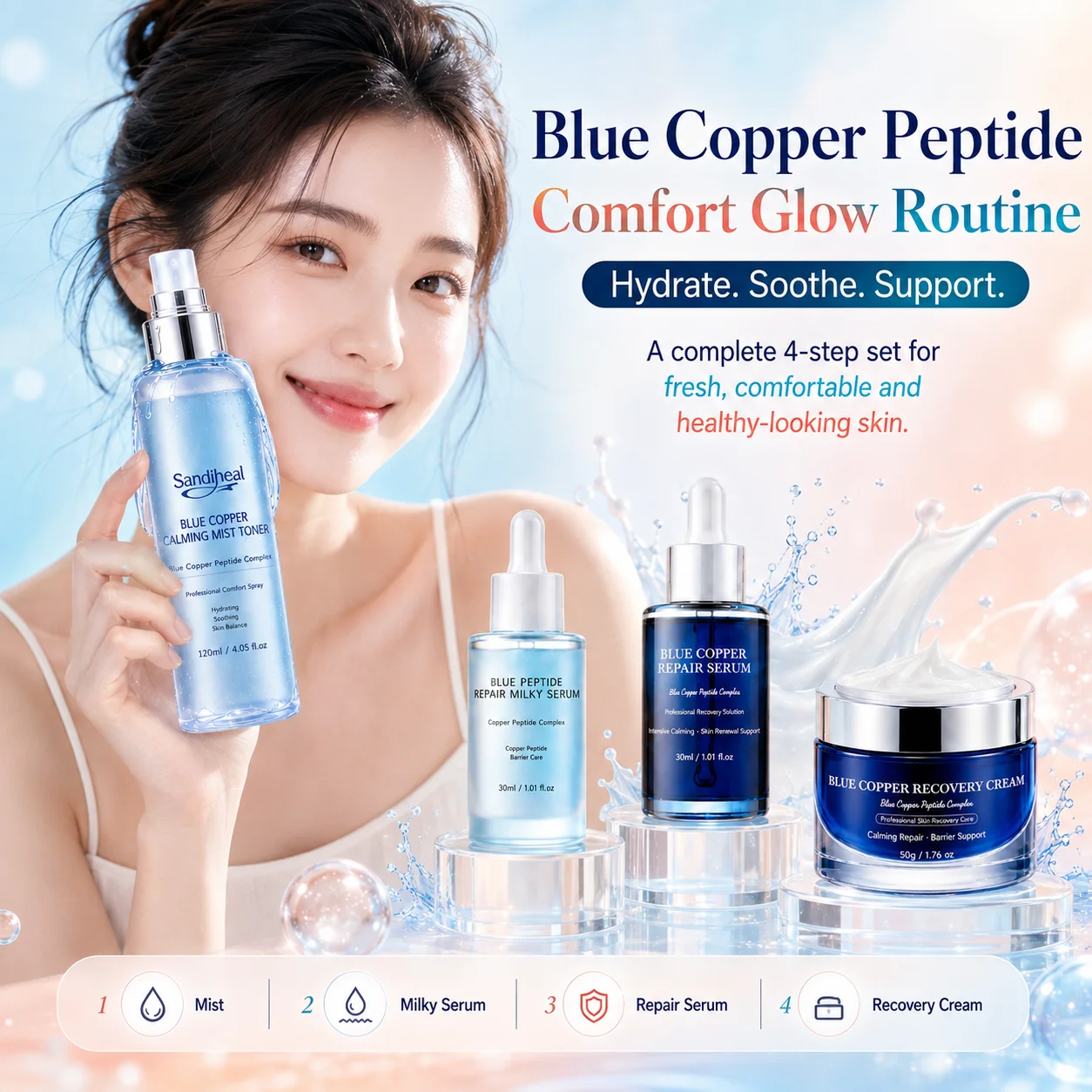 Skincare Glow Glowing - Koreanisches Blaues Kupferpeptid Milchserum Beruhigender Feuchtigkeitsnebel