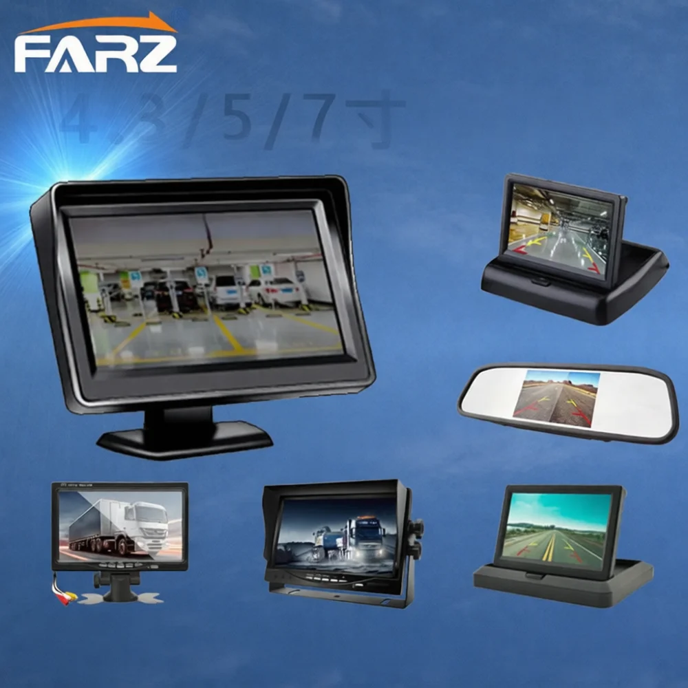 Wide Screen Car Monitor 4.3 5 7 Inch HD Display Panel For Rear View Parking Camera Backup Video Input Universal Fit