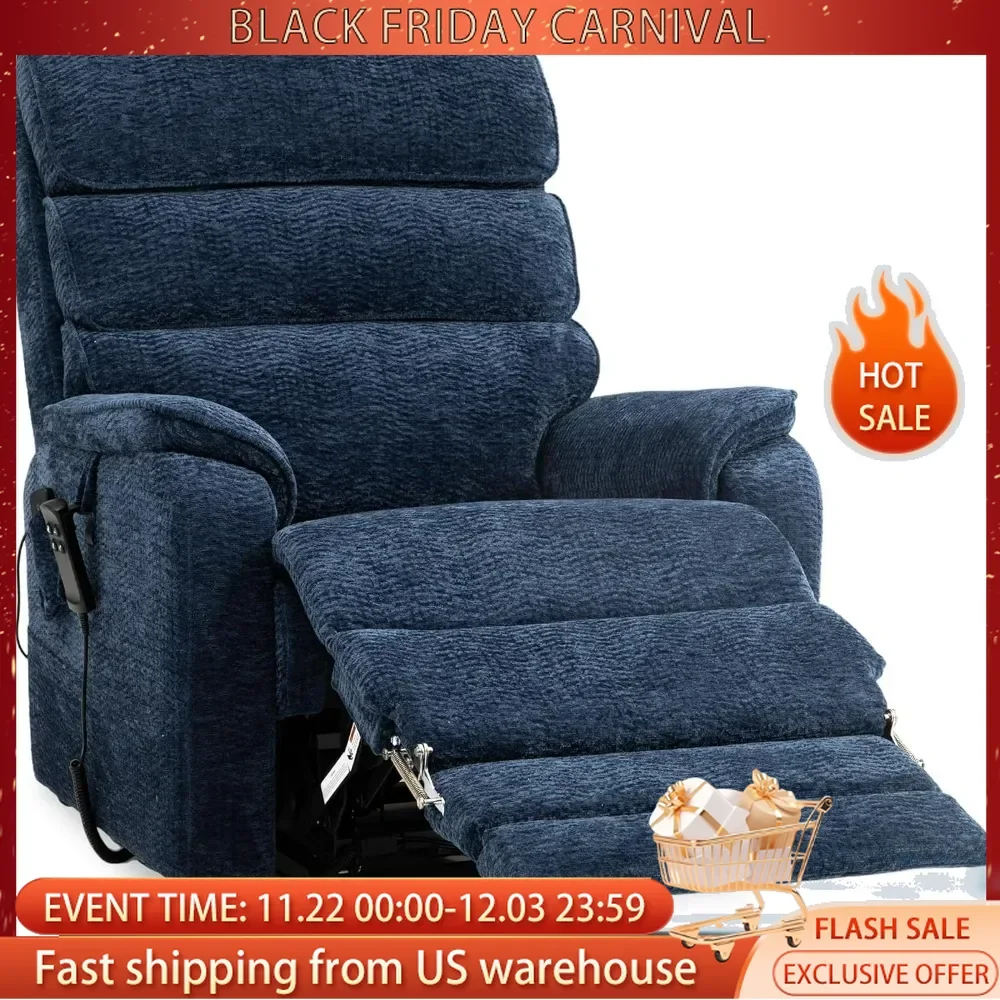 Lay Flat Recliner Extra Large Oversized Power Lift Chair Dual Motor Heat Massage for Elderly, Extended Footrest Chairs