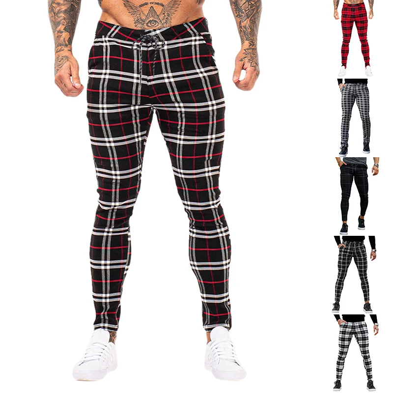 2024 Europe And The United States Men's Casual Color Personality Matching Pants, Suit Plaid Sports Loose Large Size Casual Pants