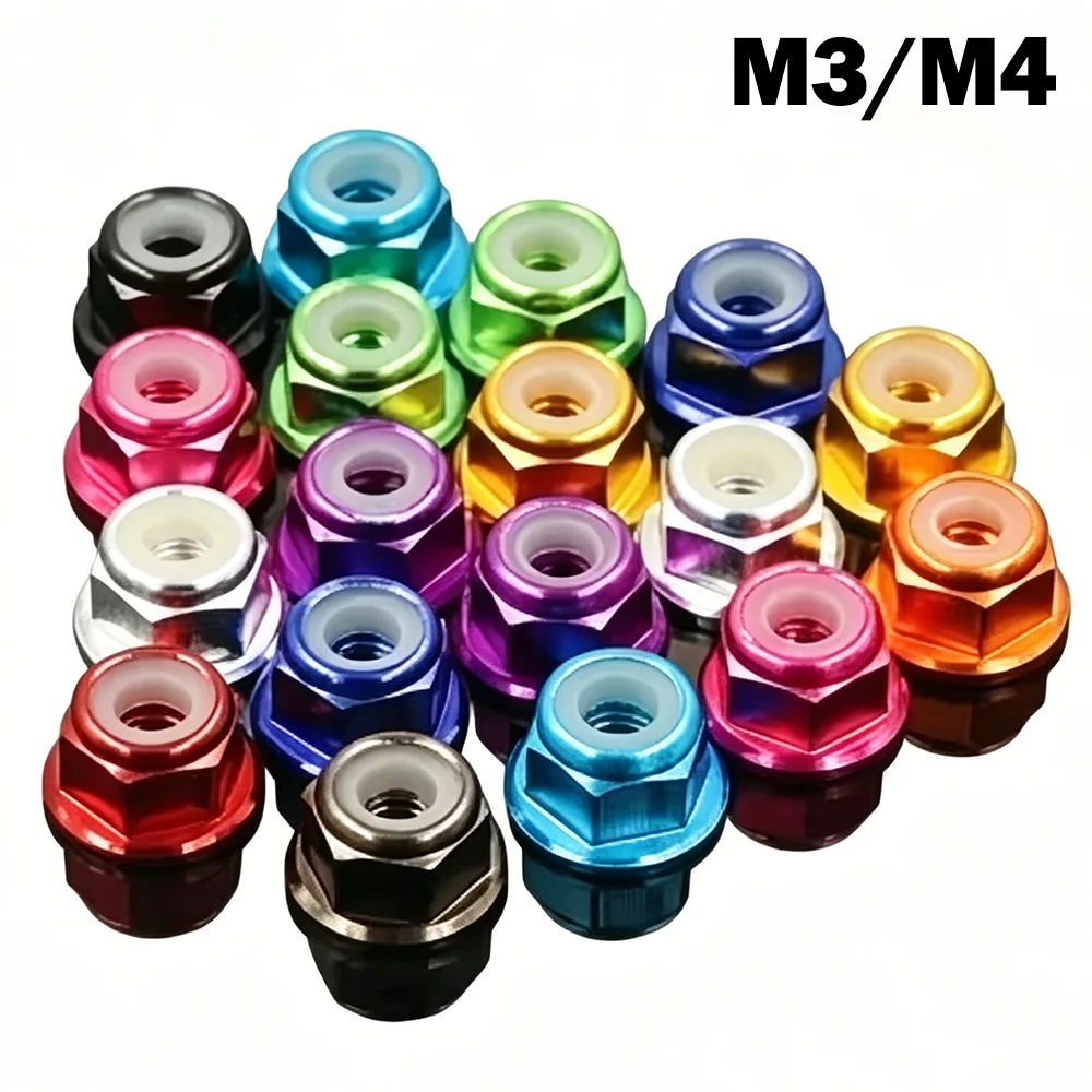 

10pcs M3/m4 Aluminum Flange Nyloc Lock Nuts With Rubber Ring For Rc Car Scx10 Traxxas Trx4 Trx6 Yikong Rgt