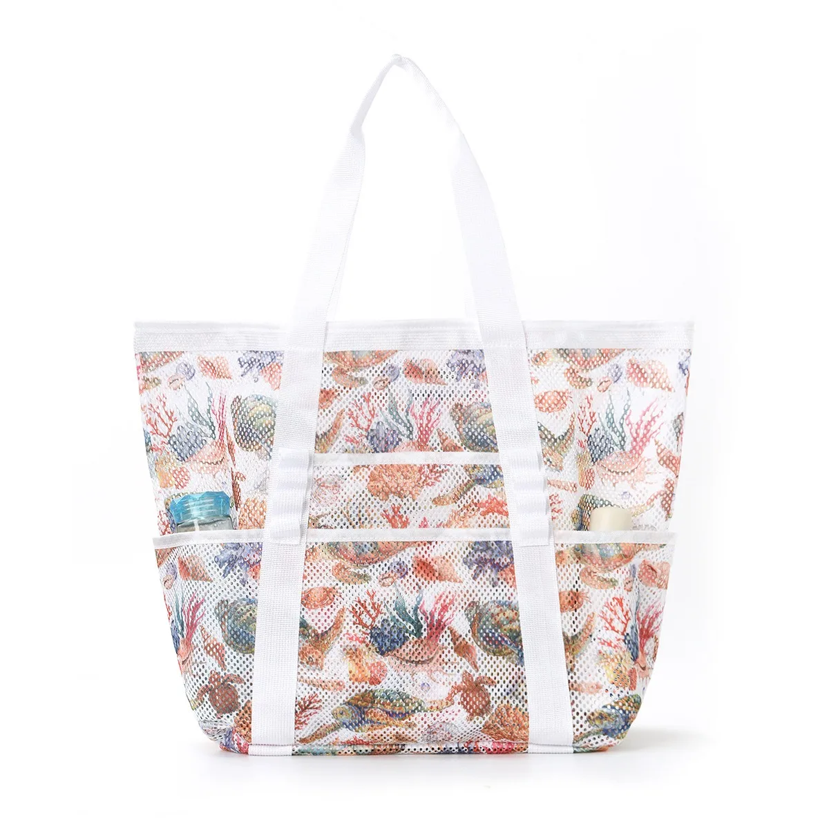 

Resort-style beach bag, multi-pocket, foldable, large-capacity beach bag, mesh handbag, seaside storage bag
