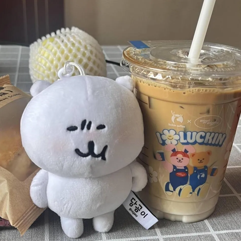 1-2pcs Kawaii White Bear figure Toy Keychain Anime Joke Bear Basic Angry Ramen Tea  Animal Backpack Charm Decoration Gifts