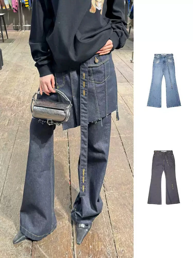 

High Waist Bell Bot Jeans Open YY24 Autumn Winter New Sle Slimming Long Leg Effect Loose Cuff with Belt Vintage Look