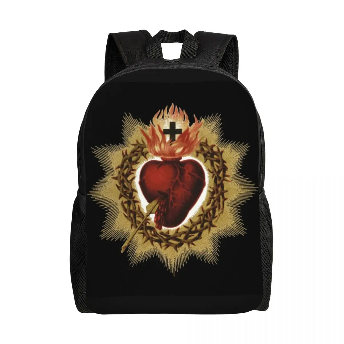 Customized Sacred Heart Of Jesus Catholic Backpack Christian Faith School College Travel Bags Bookbag Fits 15 Inch Laptop