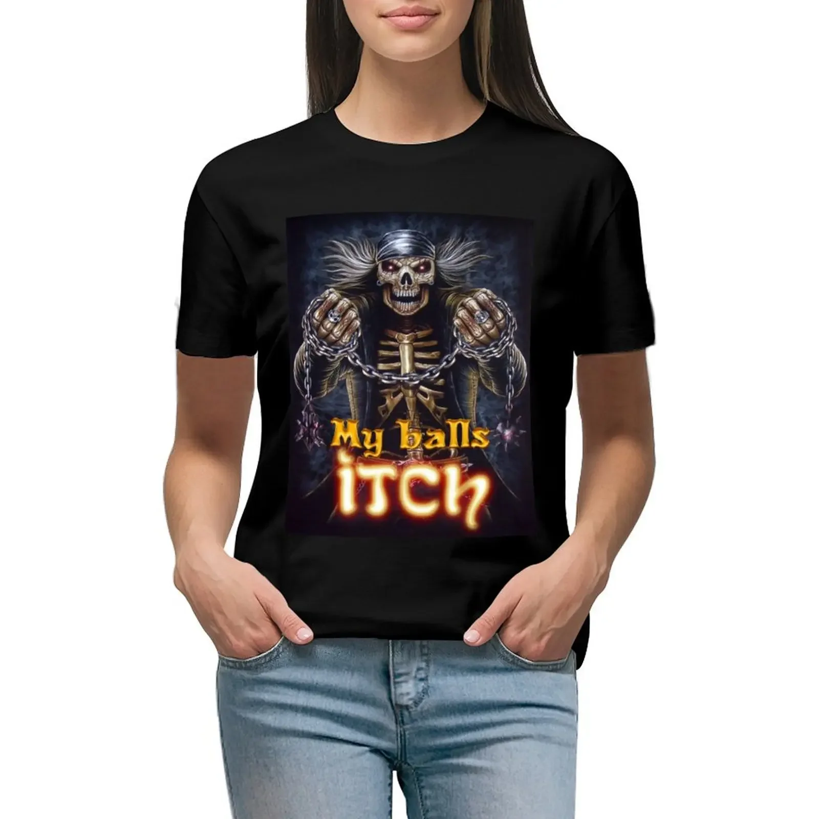 

Trucker Skull Wrecking Balls Itch T-Shirt aesthetic clothes tops animal prinfor western t shirts for Women