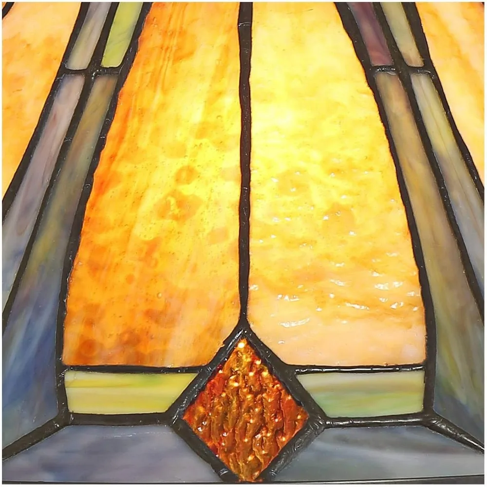 مصباح طاولة بلكنة زجاجية فنية 23 مرتفع مع غطاء معدني عميق، تصميم مهمة على طراز تيفاني تقليدي، لمسة نهائية عتيقة