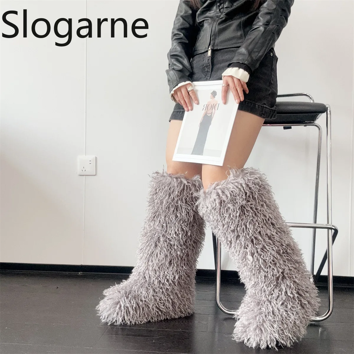 الفاخرة الشتاء الفراء فوق الركبة أحذية النساء الصوف عالية أنبوب الفراء الثلوج الأحذية رقيق فو المنغولية الفراء أحذية منصة الفتيات الأحذية #6
