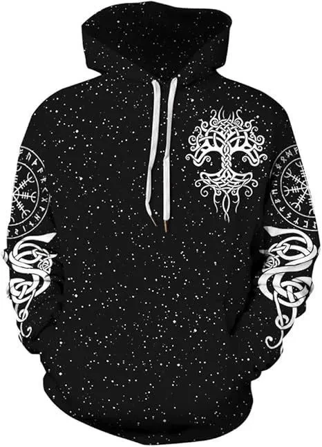 

Vintage Sweatshirt Men 3D Print Viking Mythology Hooded Long Sleeve Oversized Hip Hop Men Hoodies Kids Sweatshirt Men Coat Woman