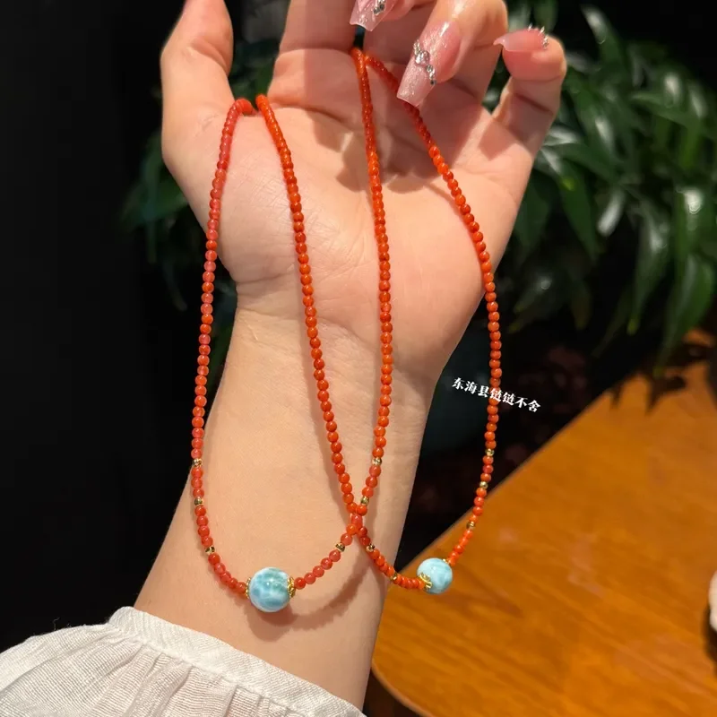 Natural Nanhong agate necklace New Chinese DIY original design Sea pattern stone transfer beads Women's national style