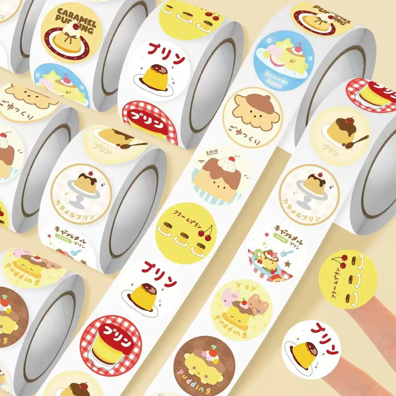 500 Stück/Rolle Superniedliche Dessert-Pudding-Aufkleber DIY PVC Laptop-Sticker Dekoration Belohnung Geschenk Spielzeug