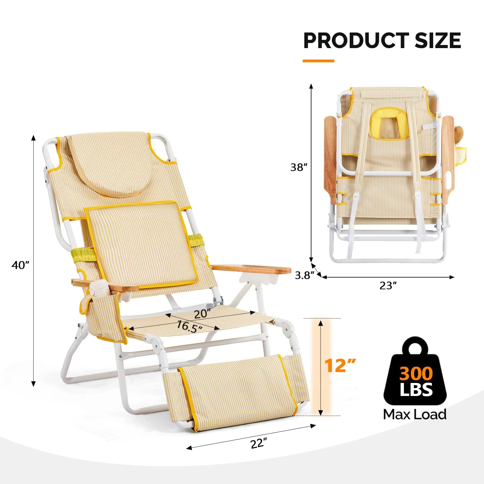 fm-Customized Deluxe 3 In 1 Portable Backpack Beach Tanning Chair 600D Oxford Outdoor Reclining Lounge With Face Hole Footrest