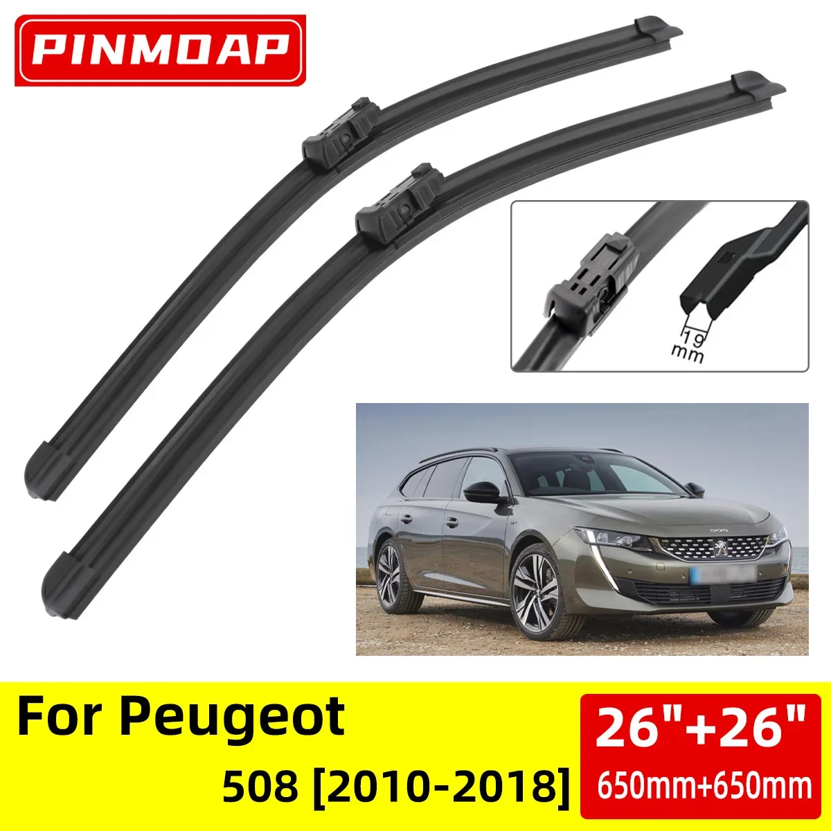 

For Peugeot 508 2010-2018 26"+26" Front Rear Wiper Blades Brushes Cutter Accessories 2010 2012 2013 2014 2015 2016 2017 2018